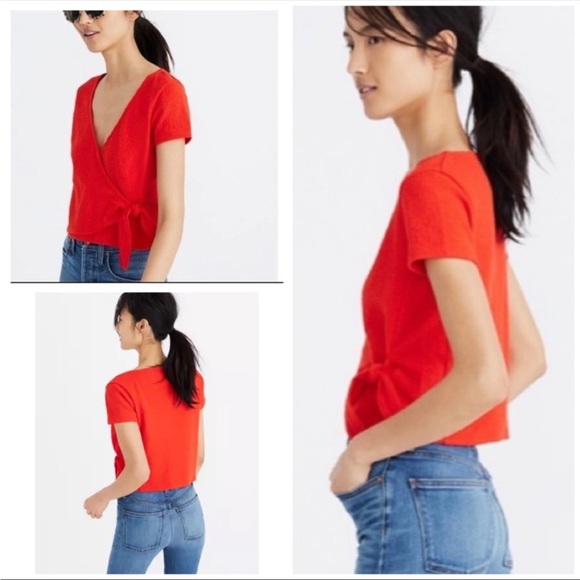 Madewell Texture & Thread Wrap-Tie Top orange XSmall - Picture 4 of 9